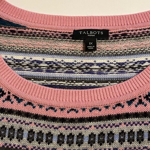 Talbots NWOT Lambswool Blend Fair Isle Pink & Gray Sweater Size 1X - Picture 8 of 8